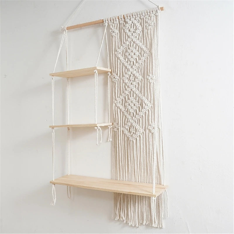 Macrame Tapestry Shelves With 3 Tier