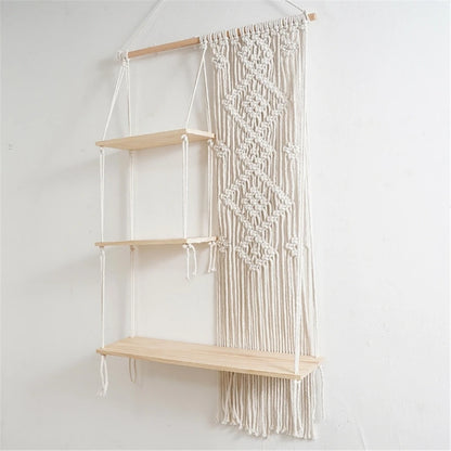 Macrame Tapestry Shelves With 3 Tier